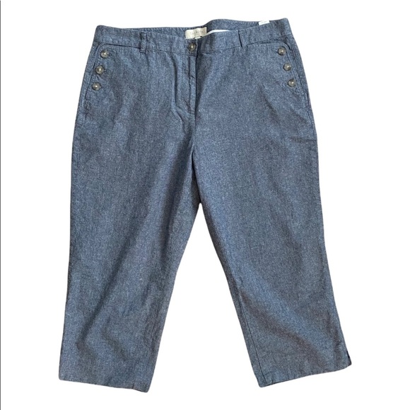 Light Wash Chambray Denim Sailor Pants Cropped Capri Jeans Talbots Size 16 - Picture 1 of 5